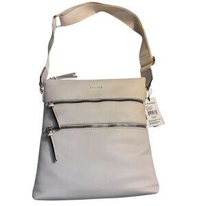 NWT Loume Crossbody Bag Cream Gold-Tone Hardwar Pebbled Faux Leather Nylon Strap